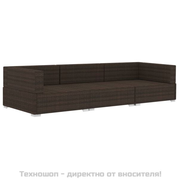 Градински комплект с възглавници, 3 части, кафяв полиратан