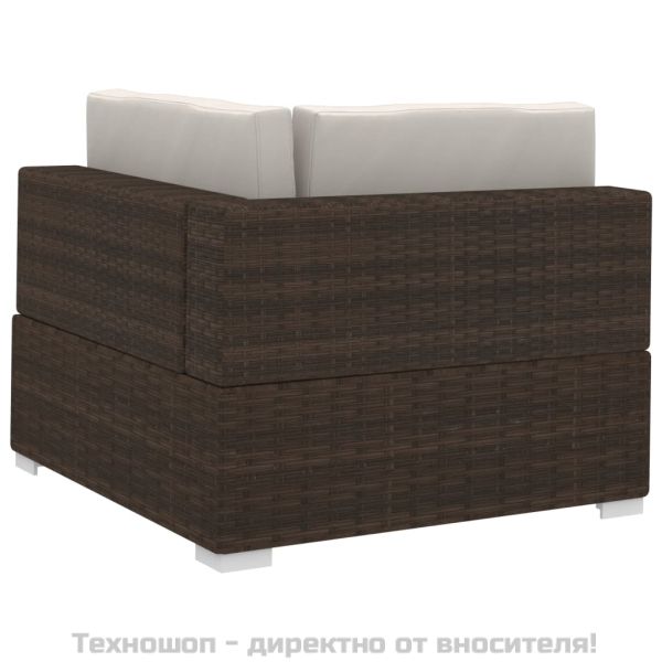 Градински комплект с възглавници, 3 части, кафяв полиратан