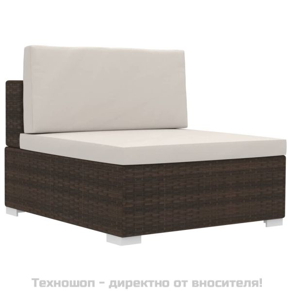 Градински комплект с възглавници, 3 части, кафяв полиратан