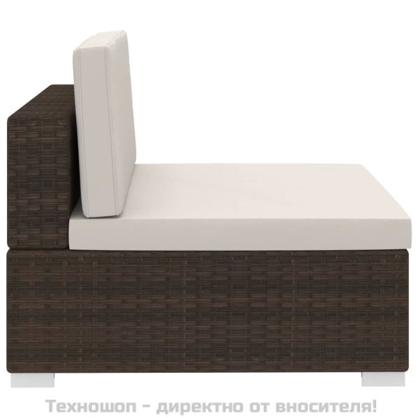 Градински комплект с възглавници, 3 части, кафяв полиратан