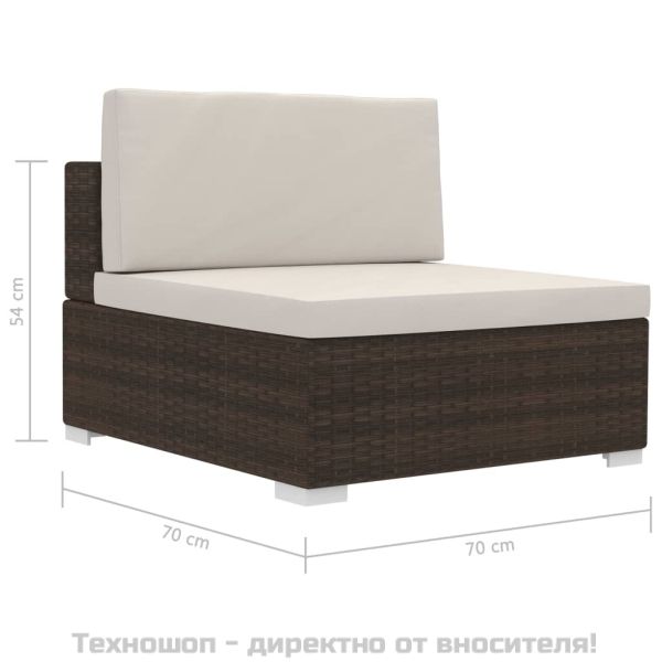 Градински комплект с възглавници, 3 части, кафяв полиратан