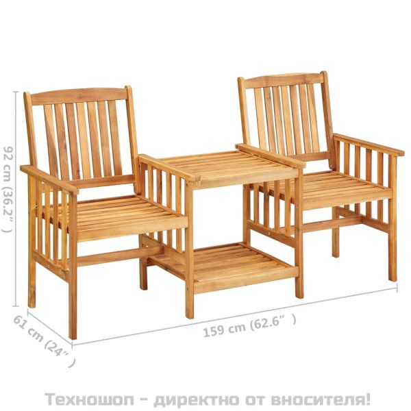 Градински столове с маса за чай, 159x61x92 см, акация масив