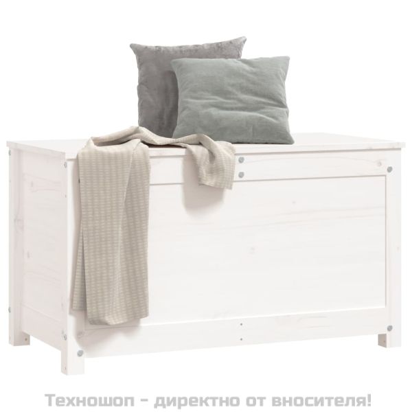 Кутия за съхранение, бяла, 80x40x45,5 см, борово дърво масив
