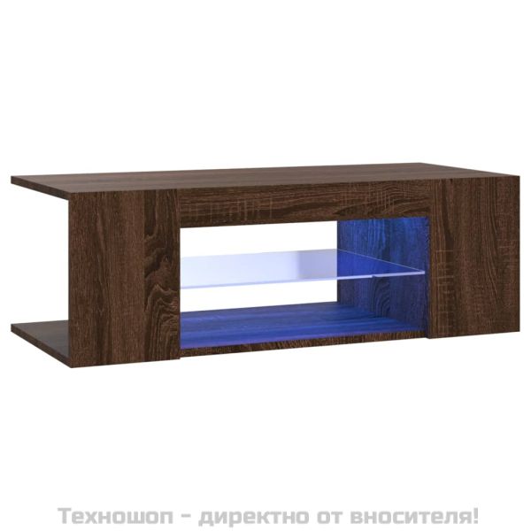 ТВ шкаф с LED осветление, кафяв дъб, 90x39x30 см