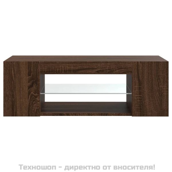 ТВ шкаф с LED осветление, кафяв дъб, 90x39x30 см
