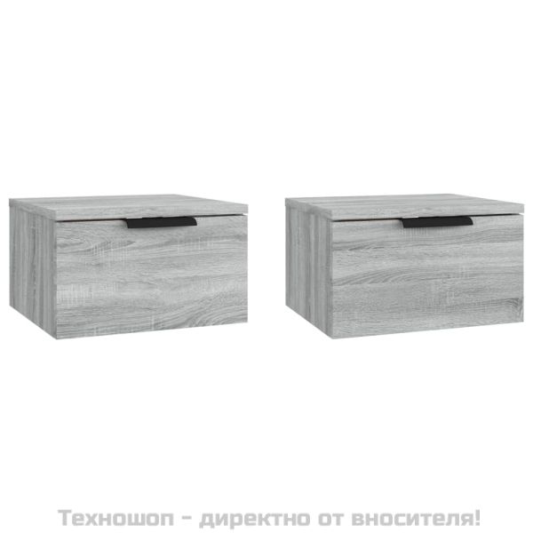 Нощни шкафчета за стенен монтаж, 2 бр, сив сонома, 34x30x20 см