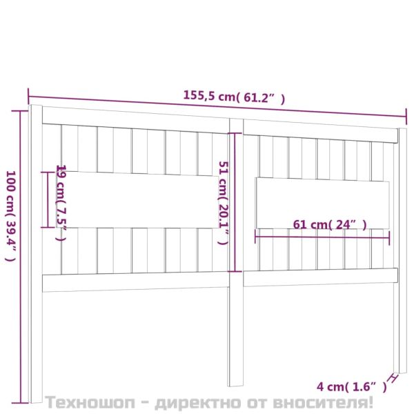 Горна табла за легло, меденокафява, 155,5x4x100 см, бор масив