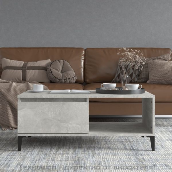 Маса за кафе, бетонно сива, 90x50x36,5 см, инженерно дърво