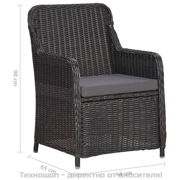 Градински бистро комплект 3 части с възглавници полиратан черен