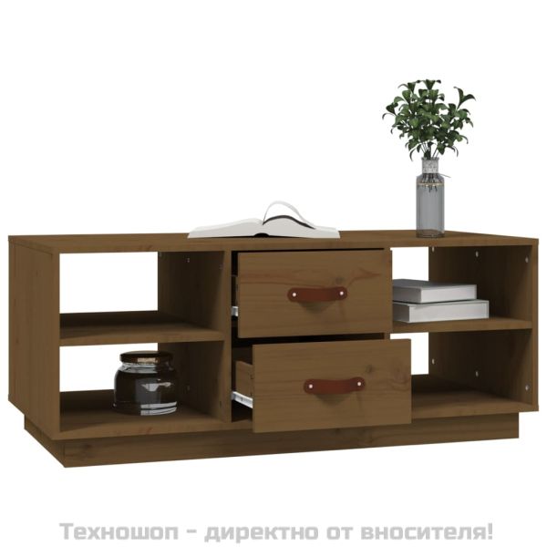 Кафе маса, меденокафява, 100x50x41 см, борово дърво масив