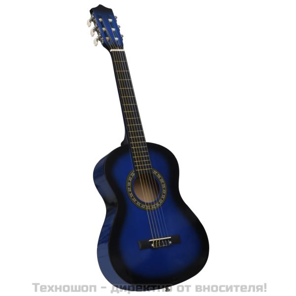Комплект класическа китара за начинаещи 8 части син 1/2 34"