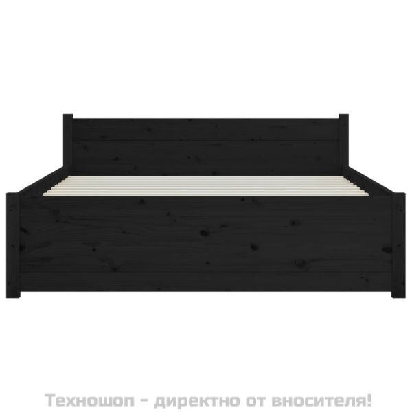 Рамка за легло, черна, дърво масив, 135x190 cм, Double
