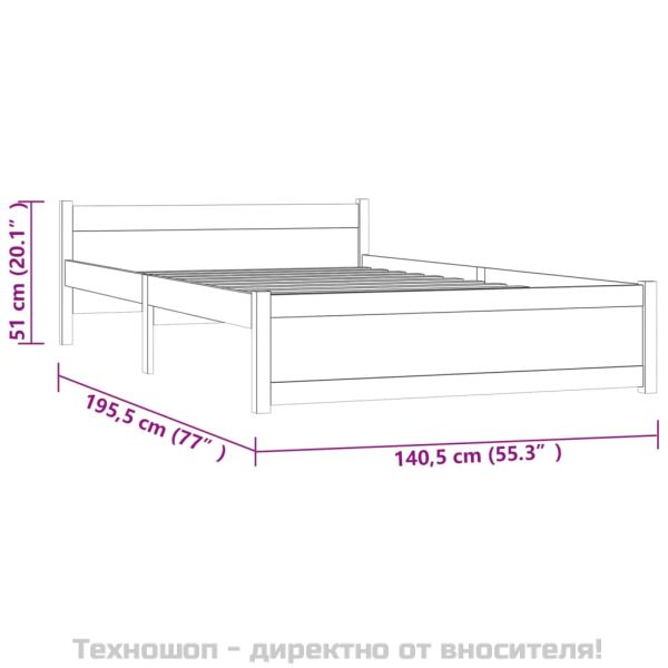 Рамка за легло, черна, дърво масив, 135x190 cм, Double