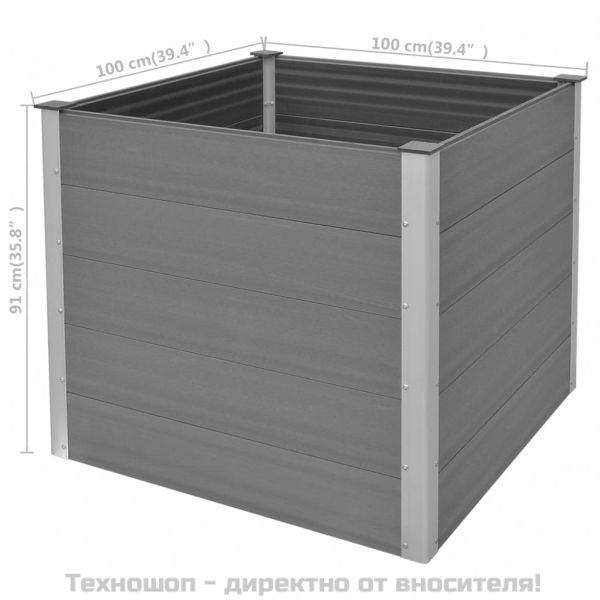 Градинска повдигната леха, WPC, 100x100x91 см, сива