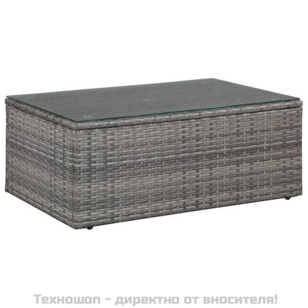 Градински комплект с възглавници, 4 части, полиратан, сив