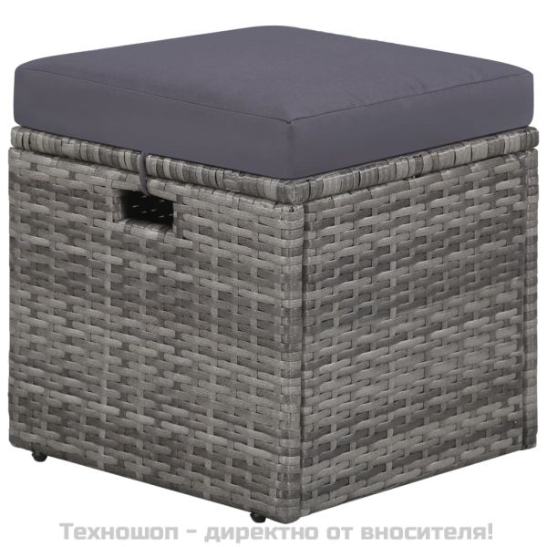 Градински комплект с възглавници, 4 части, полиратан, сив