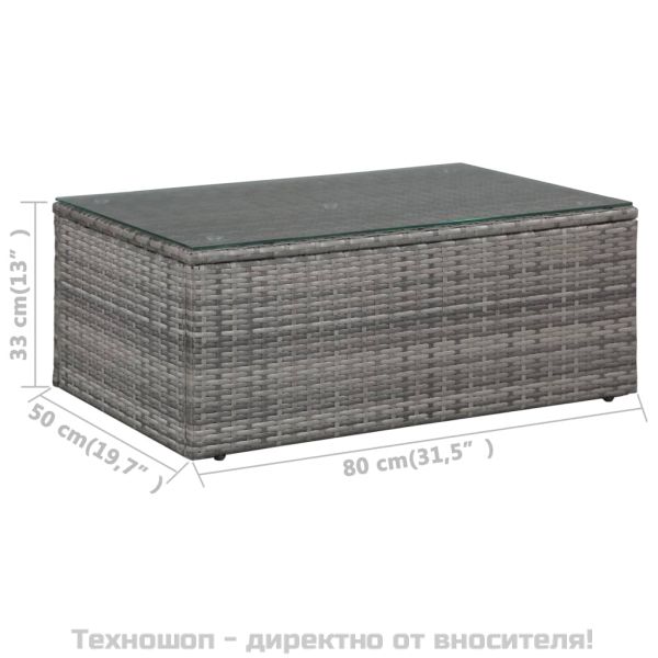 Градински комплект с възглавници, 4 части, полиратан, сив