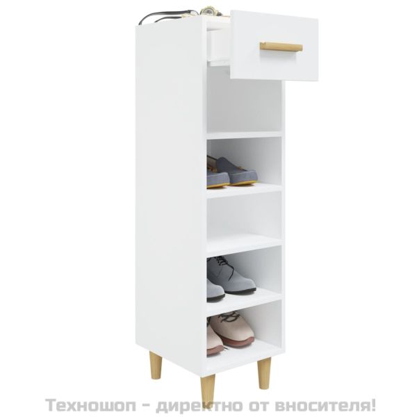 Шкаф за обувки, бял, 30x35x105 см, инженерно дърво