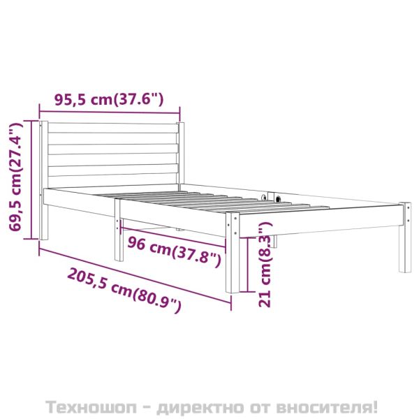 Рамка за легло, борово дърво масив, 90х200 см