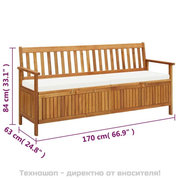Пейка за съхранение с възглавница, 170 см, акация масив