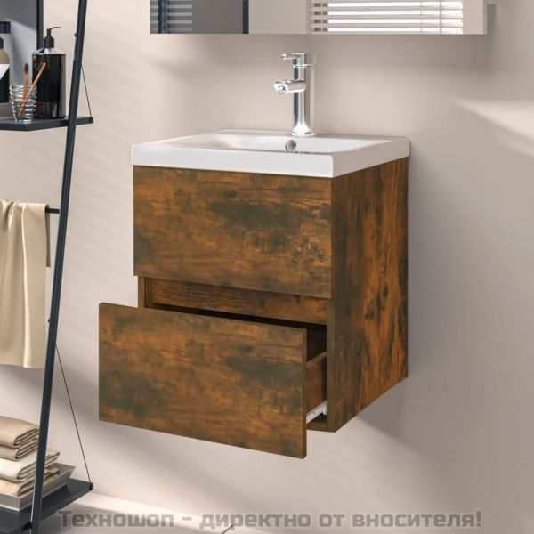 Шкаф за мивка, опушен дъб, 41x38,5x45 см, инженерно дърво