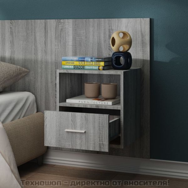 Нощно шкафче за стенен монтаж, сив сонома