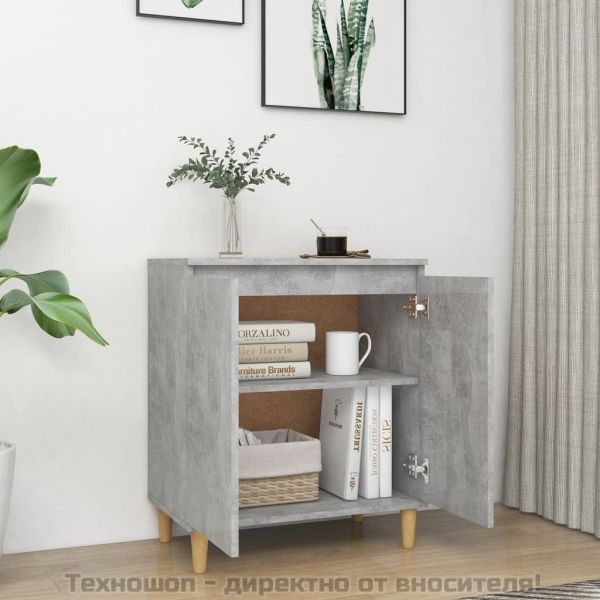 Бюфет крака дърво масив бетонно сив 60x35x70 см инженерно дърво