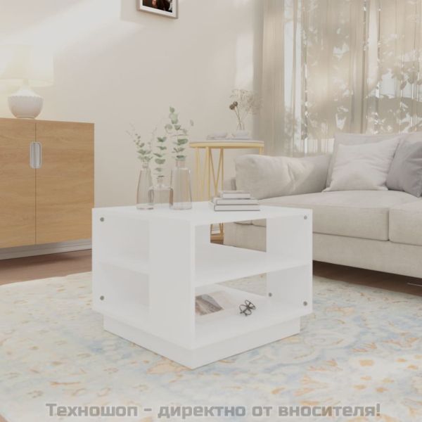 Кафе маса, бяла, 55x55x43 см, инженерно дърво