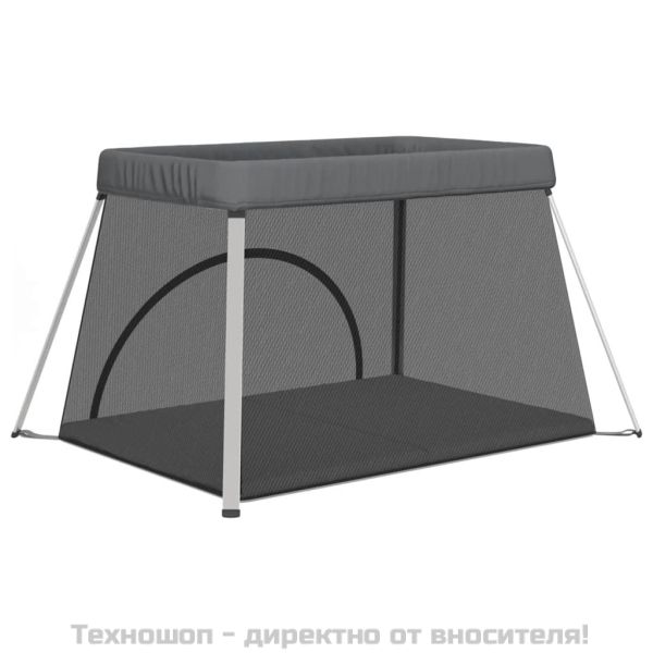 Бебешка кошара с матрак, тъмносива, ленен плат