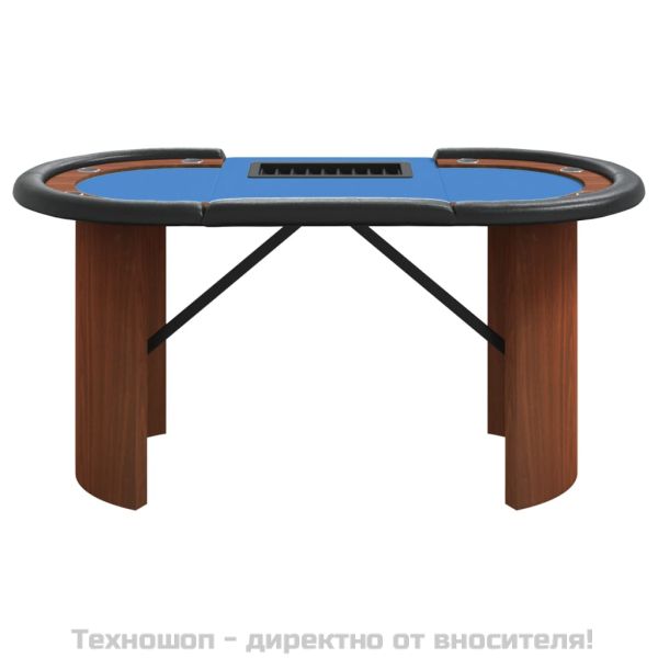 Покер маса за 10 играча с поставка за чипове синя 160x80x75 см