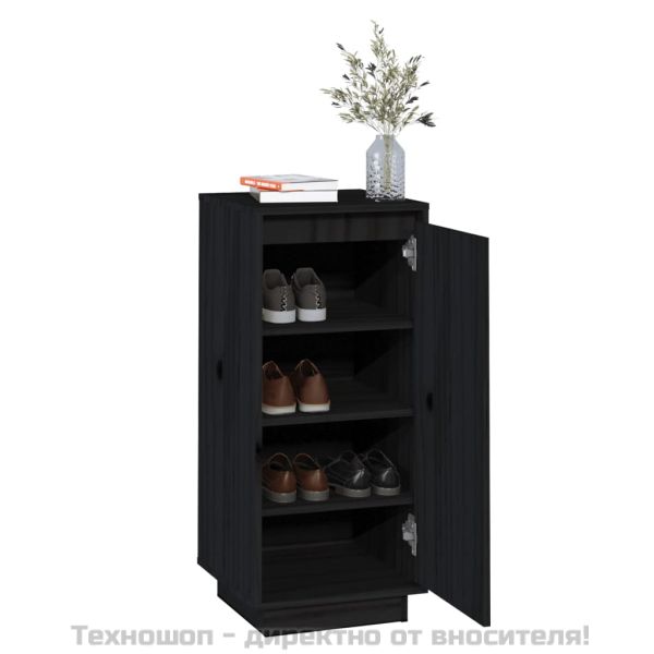 Шкаф за обувки, черен, 35x35x80 см, бор масив