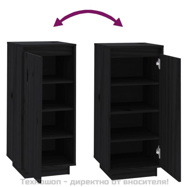 Шкаф за обувки, черен, 35x35x80 см, бор масив