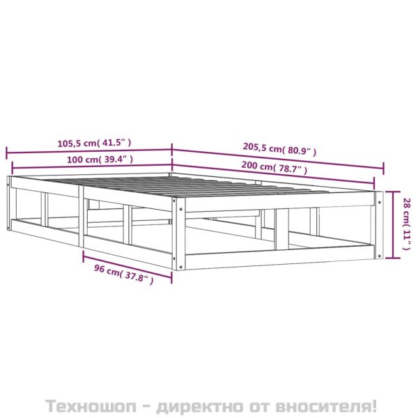 Рамка за легло, 100x200 см, масивно дърво