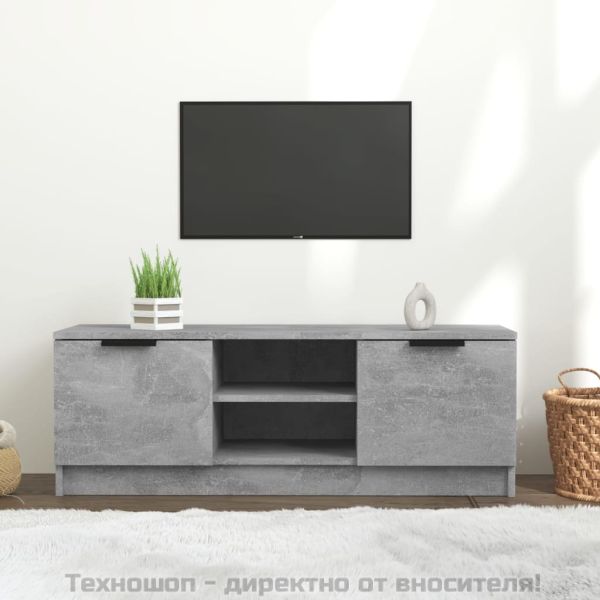 ТВ шкаф, бетонно сиво, 102x35x36,5 см, инженерно дърво