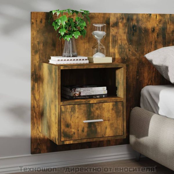 Нощни шкафчета за стенен монтаж, 2 бр, опушен дъб