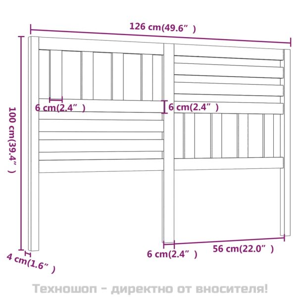Горна табла за легло, 126x4x100 см, бор масив