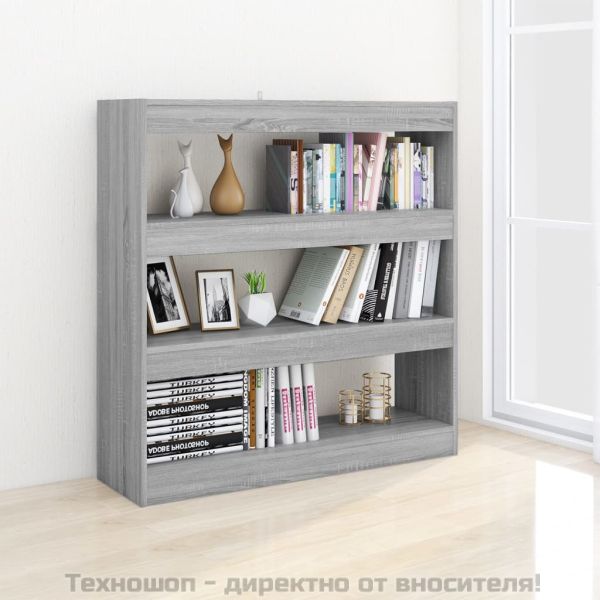 Библиотека/разделител за стая, сив сонома, 100x30x103 см