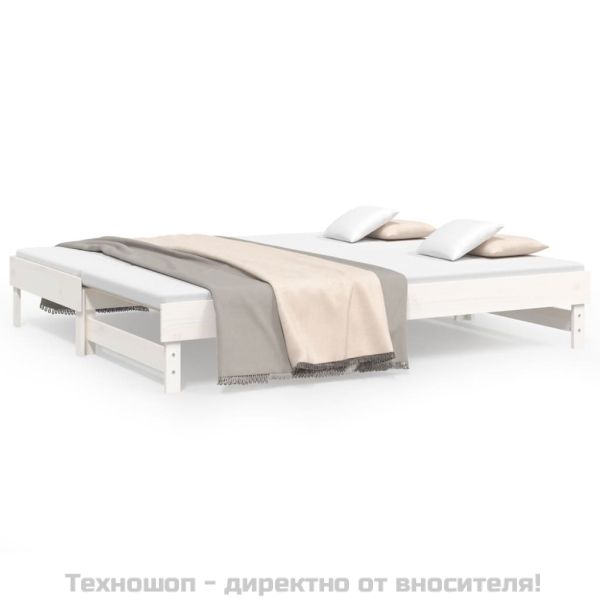 Разтегателно дневно легло, бяло, 2x(100x200) см, бор масив