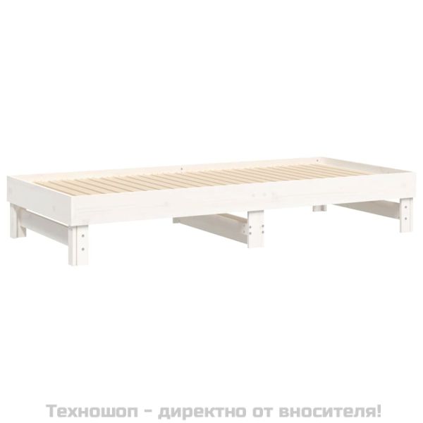 Разтегателно дневно легло, бяло, 2x(100x200) см, бор масив