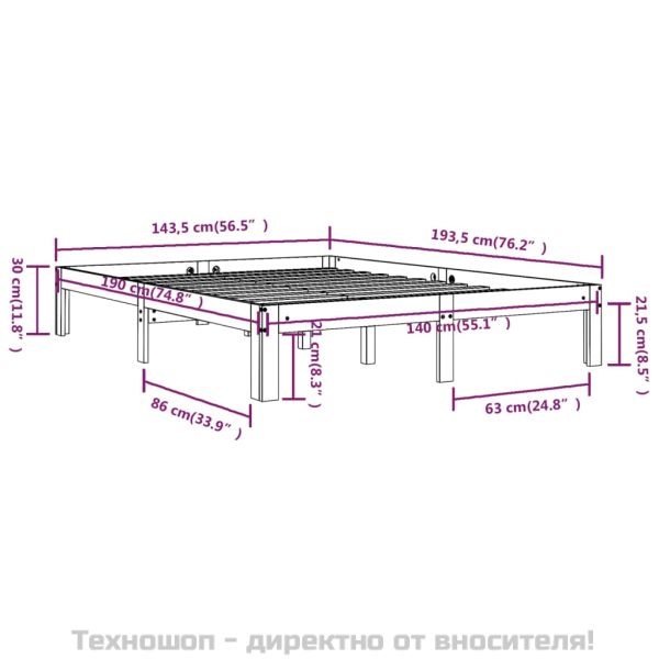 Рамка за легло, бяла, бор масив, 140x190 см