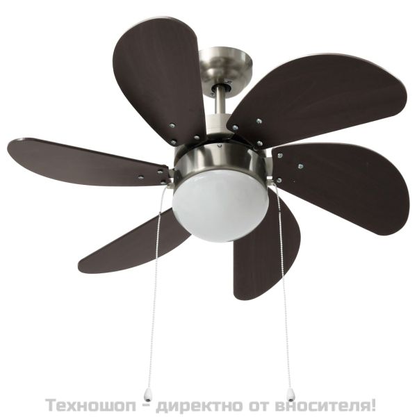 Вентилатор за таван с лампа, 76 см, тъмнокафяв