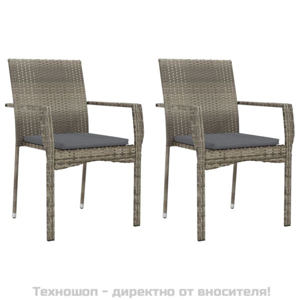 Градински столове с възглавници, 2 бр, полиратан, сиви