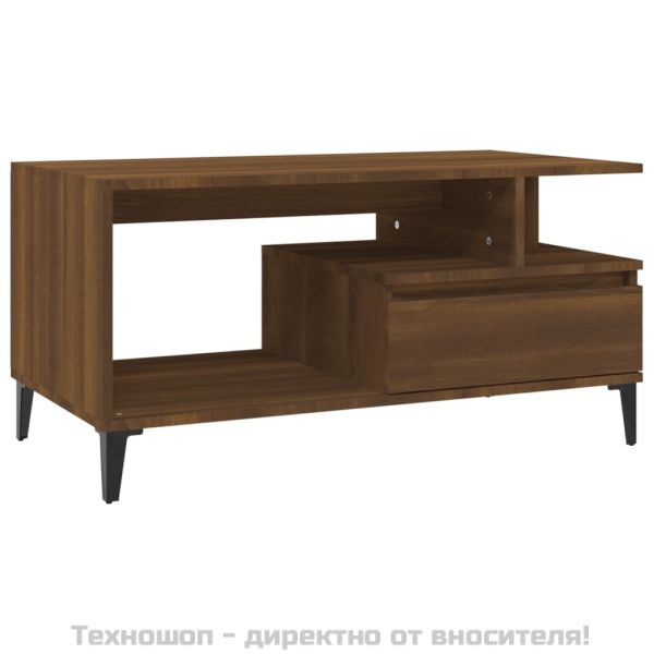 Маса за кафе, кафяв дъб, 90x49x45 см, инженерно дърво