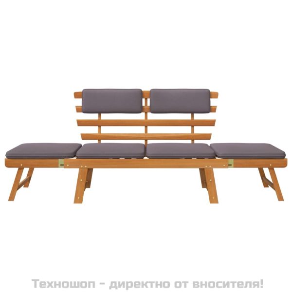 2-в-1 Градинска кушетка с възглавница, 190 см, акация масив