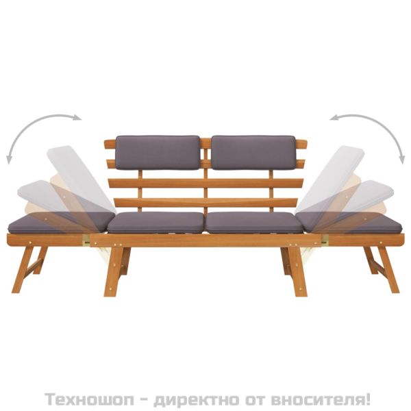 2-в-1 Градинска кушетка с възглавница, 190 см, акация масив