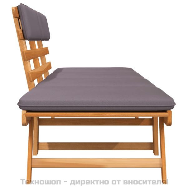 2-в-1 Градинска кушетка с възглавница, 190 см, акация масив