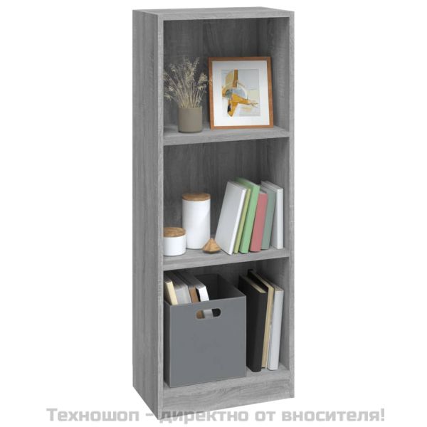 Библиотека на 3 нива, сив сонома, 40x24x109 см, инженерно дърво