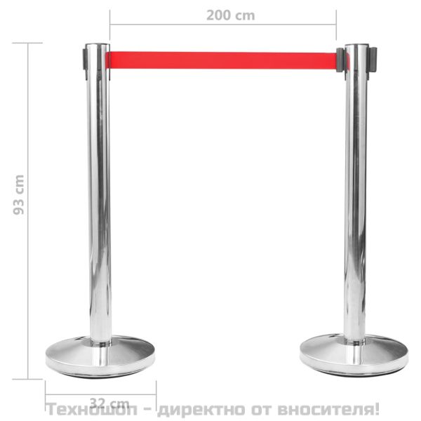 Ограждение с лента/бариера за летище, инокс, сребристо