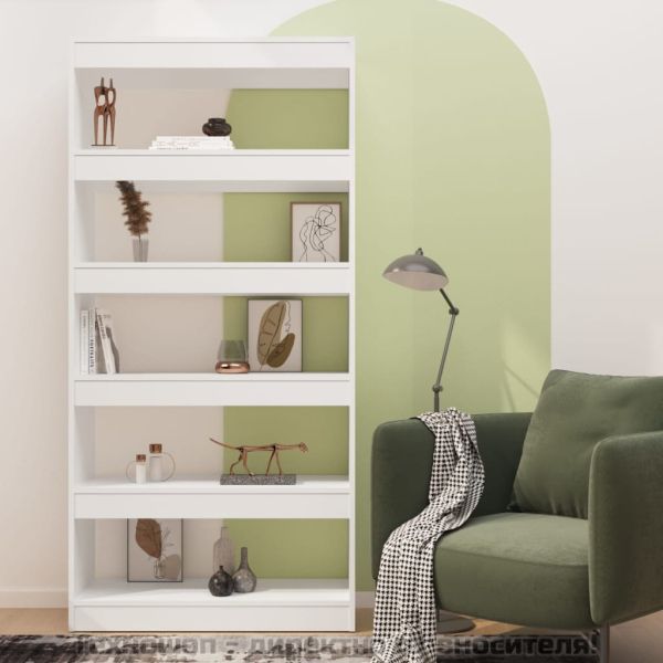 Библиотека/разделител за стая бяла 80x30x166 см инженерно дърво