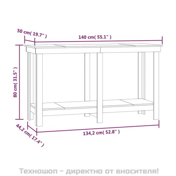 Работна маса черна 140x50x80 см борово дърво масив